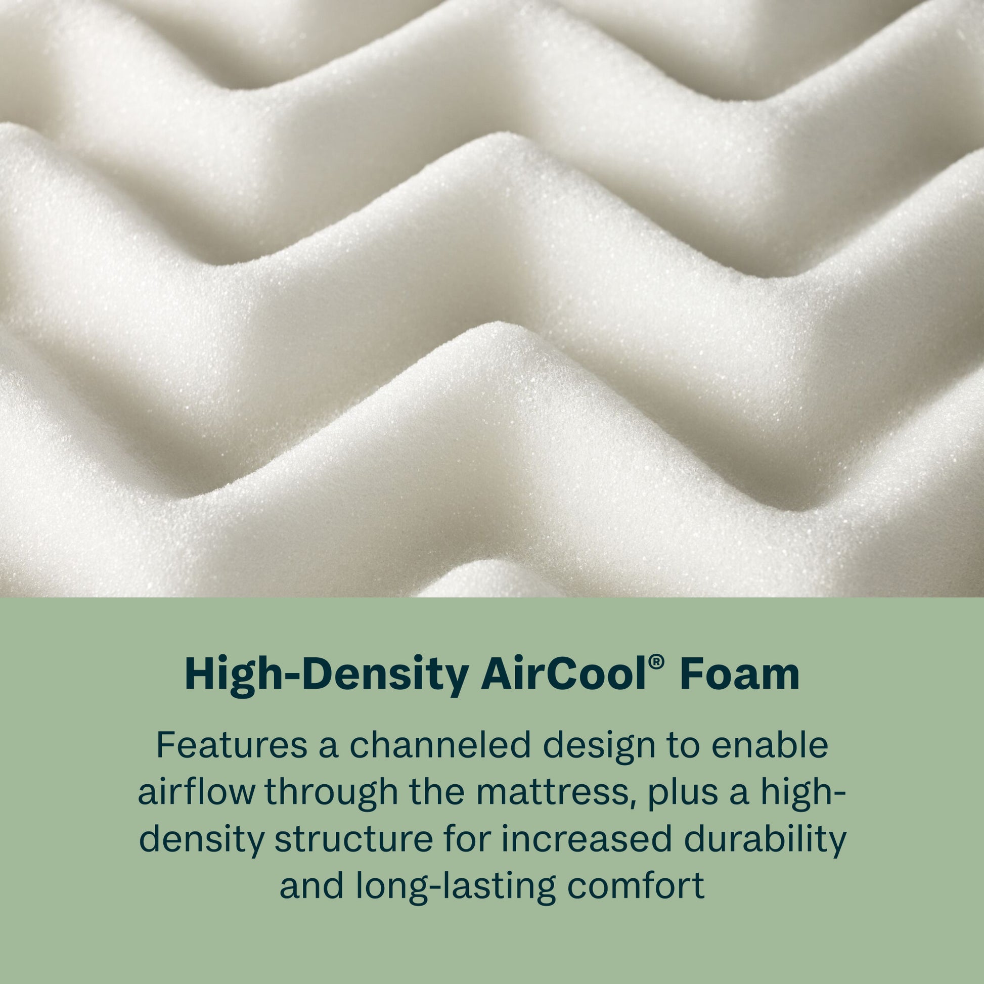 High-density AirCool foam with text describing its features