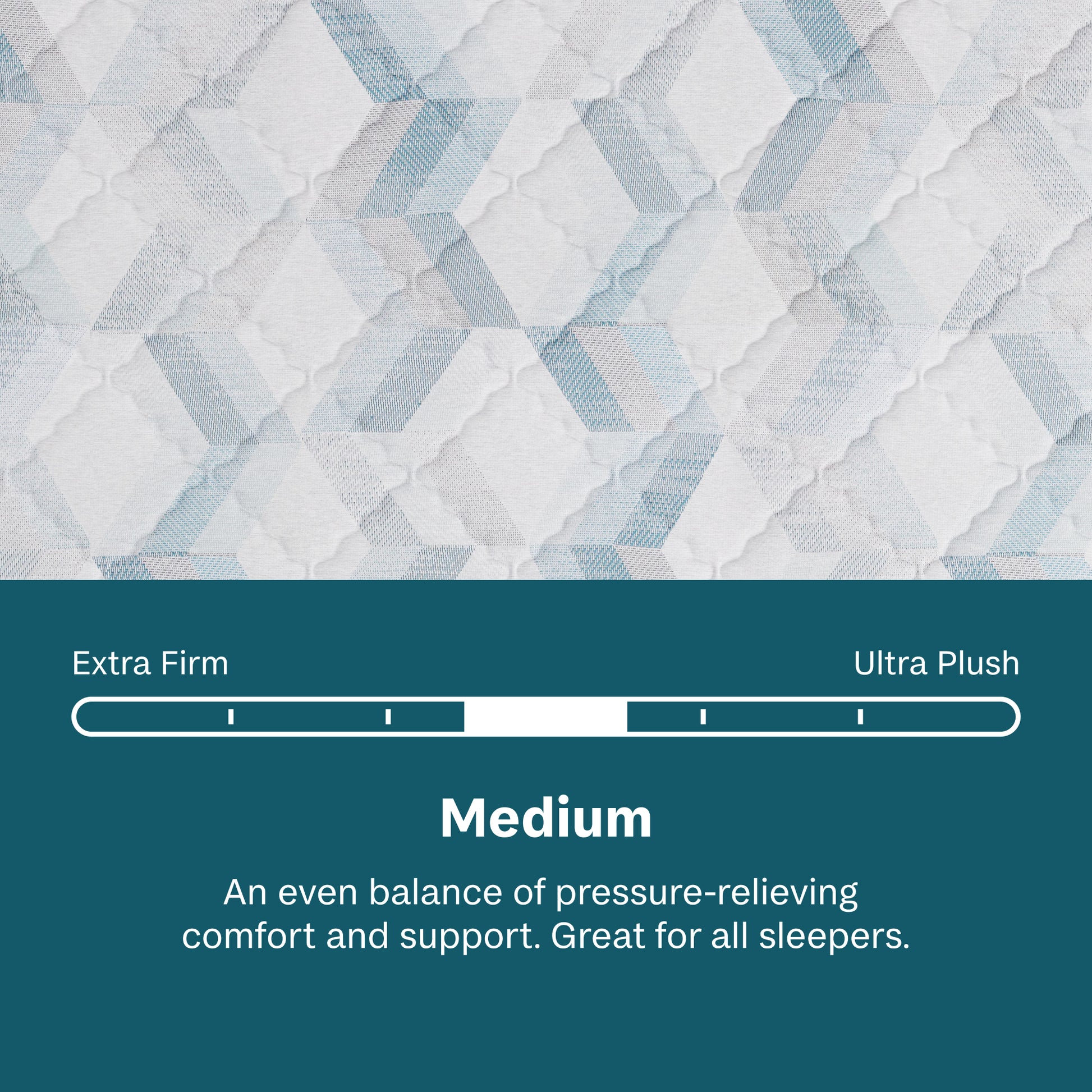 Textured mattress surface with a scale indicating medium firmness level.