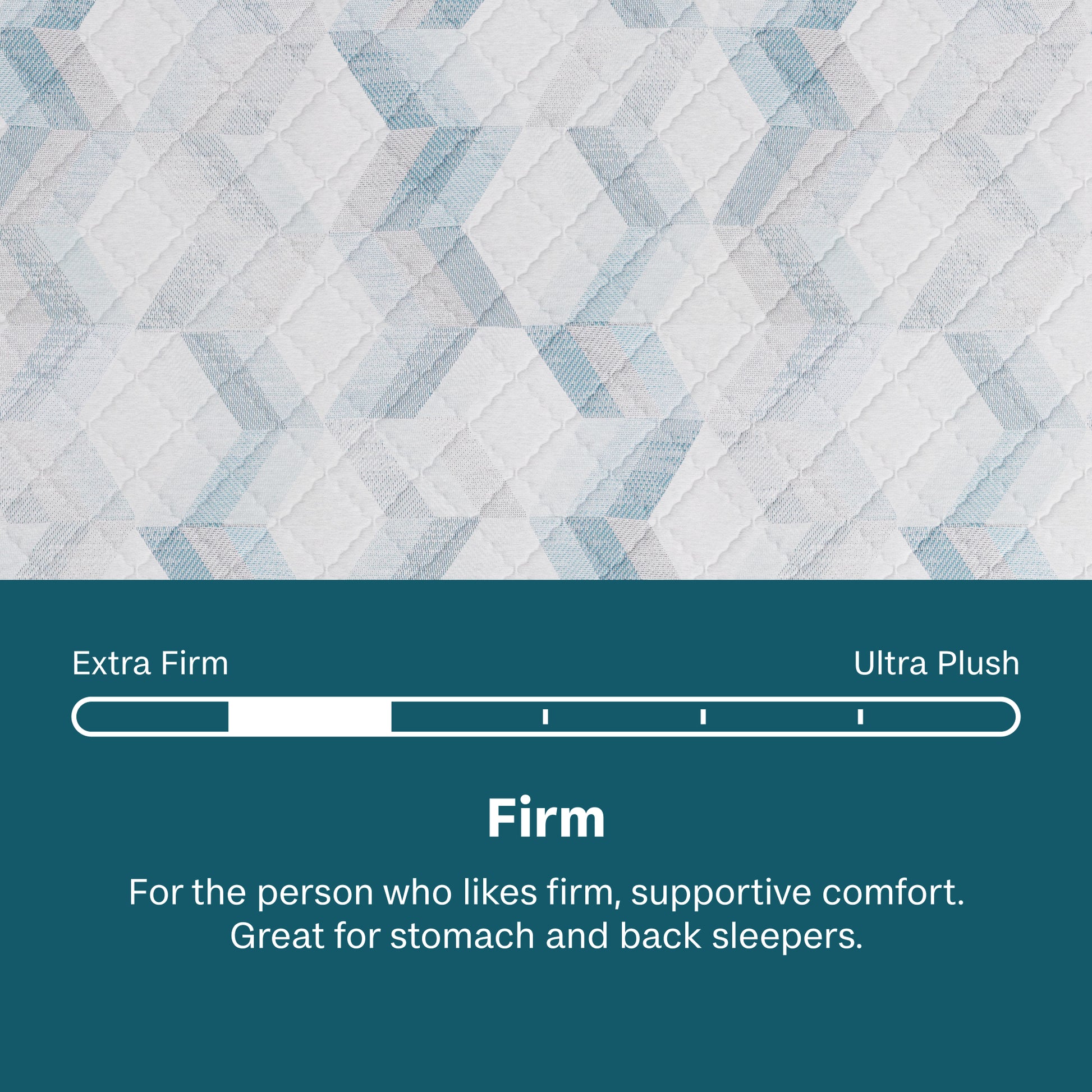 Text describing mattress firmness options with a quilted pattern background
